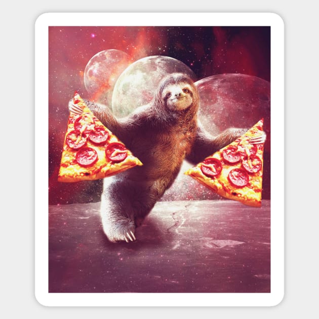 Funny Space Sloth With Pizza Sticker by Random Galaxy